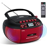 Portable CD/Cassette Player with Bluetooth Speaker, FM Radio, USB Playback | Recording Function, Remote Control, Battery/AC Powered, Easy to Use, Portable Boombox for Seniors, Elderly, Home Travel, Gift