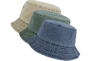 kozinu Washed Cotton Bucket Hats Packable Summer Outdoor Cap Travel Beach Sun Hat Plain Colors for Men Women