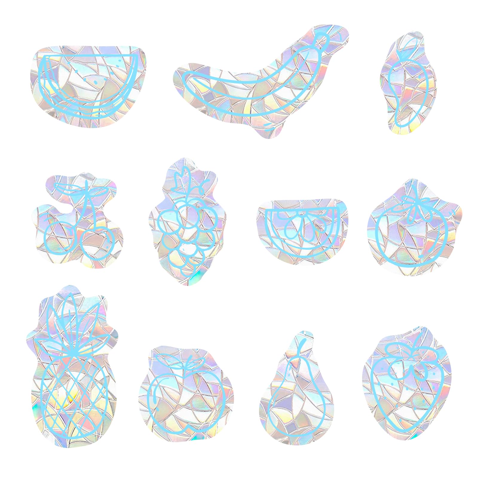 4 Sheets Bird Anti Collision Window Stickers, Bird Window Strike Prevention Rainbow Prism Window Clings Bird Alert Static Decals to Protect Wild Birds Against Glass (Fruits)