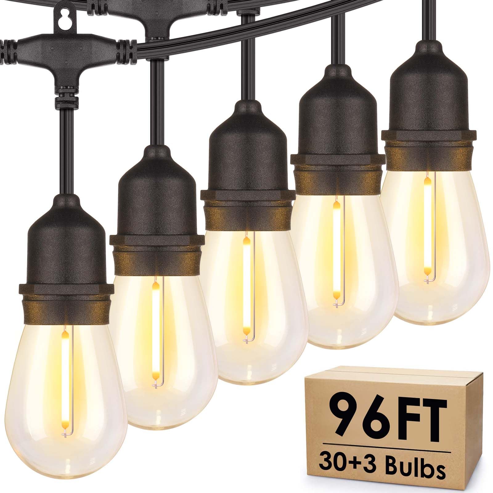 Photo 1 of **MISSING ELECTRICAL PLUG FOR BOTH ENDS** Mlambert 96FT LED Outdoor String Lights, Dimmable Waterproof Patio Lights with 30+3 Shatterproof Edison Vintage Bulb for Outside Backyard Porch Garden