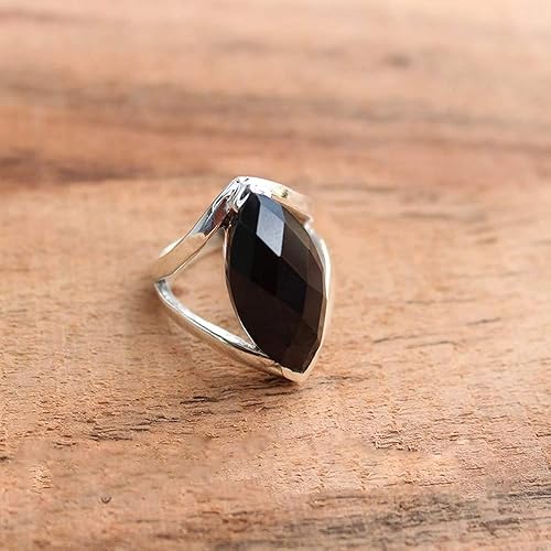 Amazon Com Checkerboard Black Onyx Ring Marquise Gemstone Rings 925 Sterling Silver Ring Cocktail Ring Stack Rings Natural Gemstone Available In All Sizes Gift For Her Women S Ring Handmade