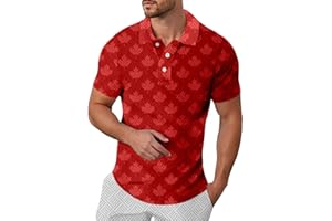 Canada Day Maple Leaf Printed Mens Polo Shirt Performance Shirt Breathable Wicking Short Sleeve Top for Casual Tennis Wear