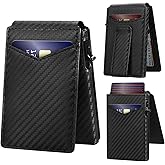 Wallet for Men RFID Blocking Card Holder, Genuine Leather Slim Pop up Card Case, Minimaslit, Front Pocket, 9-13 Card Capacity, ID Window, Money Clip(Carbon)