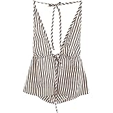 SweatyRocks Women's Sexy Striped Tie Front Halter Tops Sleeveless Drawstring Summer Cami Tops