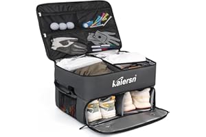THIONYEE 2 Layer Golf Trunk Organizer, Waterproof Car Golf Locker with Separate Ventilated Compartment for 2 Pair Shoes, Golf Trunk Storage for Balls, Tees, Clothes, Gloves, Accessories, Golf Gifts