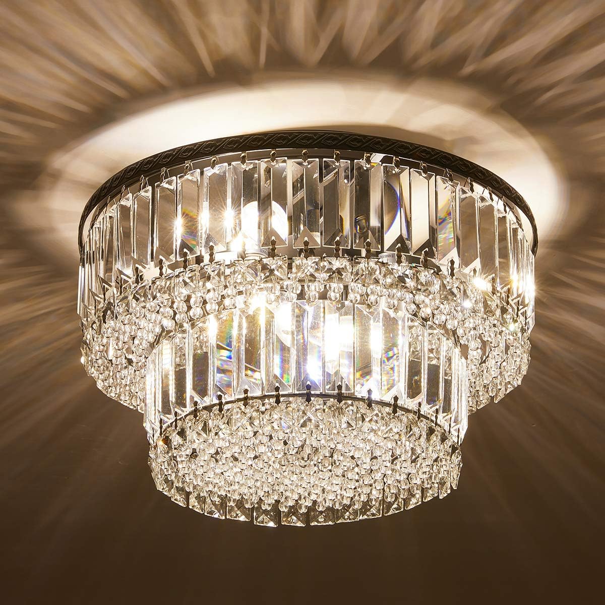 Berliget D15.7'' x H9.6'' Modern Glam Raindrop Black Crystal Flush Mount Chandelier, 6-Light Elegent Round Beaded Chandelier Ceiling Light Fixture for Bedroom Living Room Dining Room Bathroom Hallway: Home Improvement