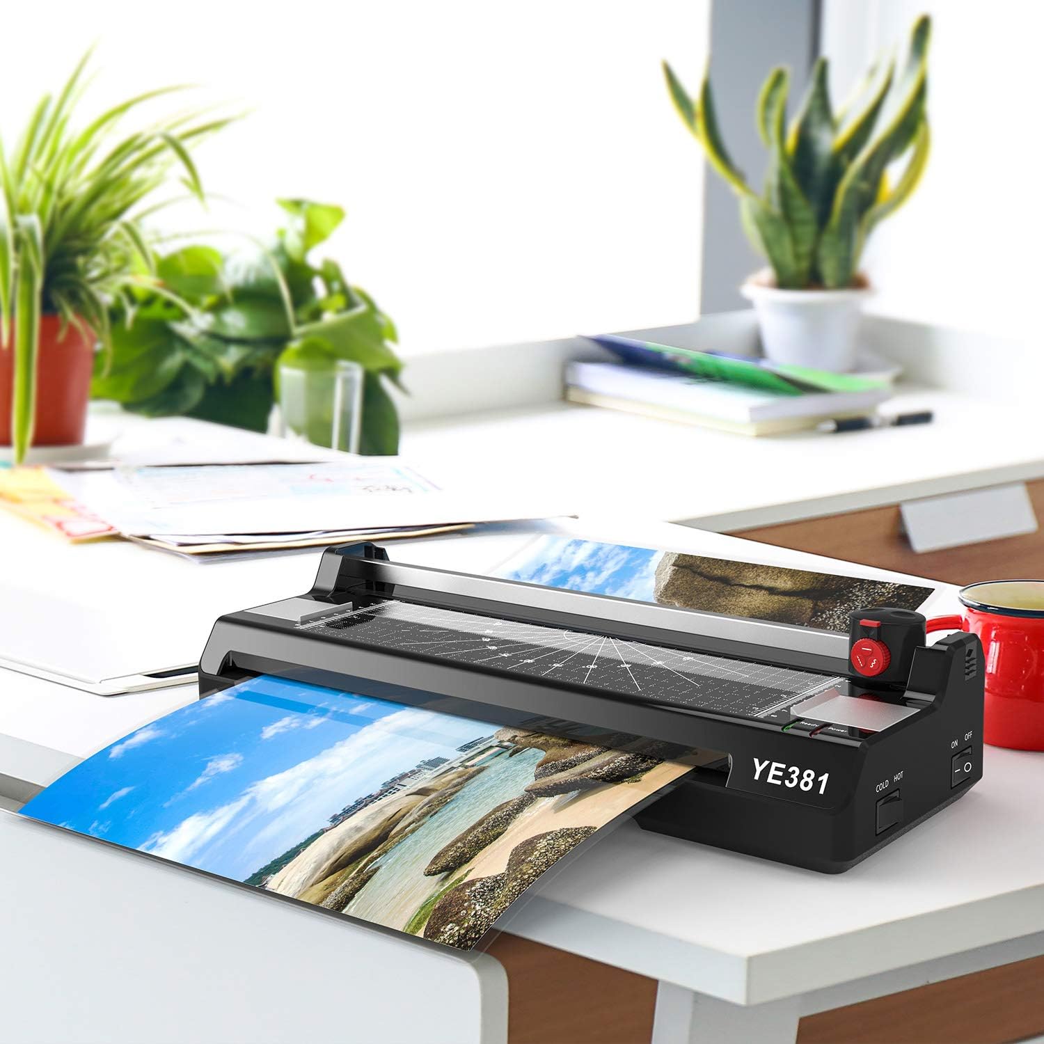 Laminator Machine for A3/A4/A6, YE381 Thermal Laminating Machine for Home Office School Use with 50 Pouches, Paper Trimmer and Corner Rounder (Black-5) (Black-6) : Office Products