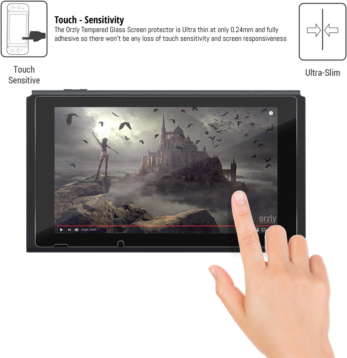 Orzly Glass Screen Protectors compatible with Nintendo Switch - Premium Tempered Glass Screen Protector TWIN PACK [2x Screen Guards - 0.24mm] for 6.2 Inch Tablet Screen on Nintendo Switch Console: Electronics