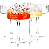 Ciaell Ribbed Coupe Glasses set of 4 - Vintage Cocktail Coupe Glasses - 10 oz Classic Martini Glass - Bar Drinking Glass Set Prefer for Cocktail, Espresso, Champagne, Wine, Party & Gift