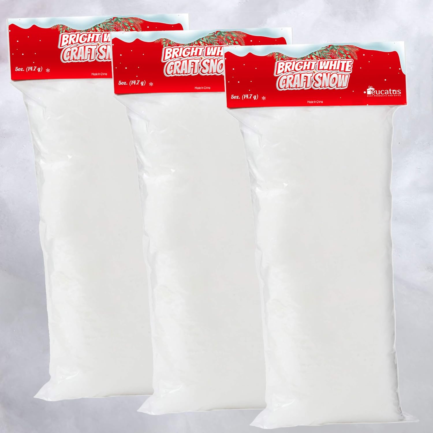 Artificial Snow - Eucatus 3 Pack Fake Snow Fluff Sheet – 45 sqft Fluffy Cotton-Like Christmas Snow for Mantle, Tabletop, Winter Village, Tree Base & Nativity Display Decoration