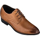 CALTO Height Increasing Elevator Shoes 3 Inches Taller - Light Tan Leather Dress Shoes - Men Invisible Elevated High Heels Oxfords A329013 - Size 9 D(M) US
