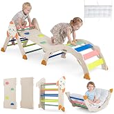 Costzon Pikler Triangle Set with Cushion, Montessori Climbing Toys (Blue) | Kids Climbing Set, Foldable Indoor Playground Jungle Gyms, Convertible Ramp, Rocket-Themed Arch Climber Boys &amp; Girls Gift