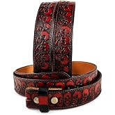 Zaryan Biker Scull Leather Belt Strap for Removable Buckle Full Grain Leather Belt Strap 1.5” Biker Gothic Style