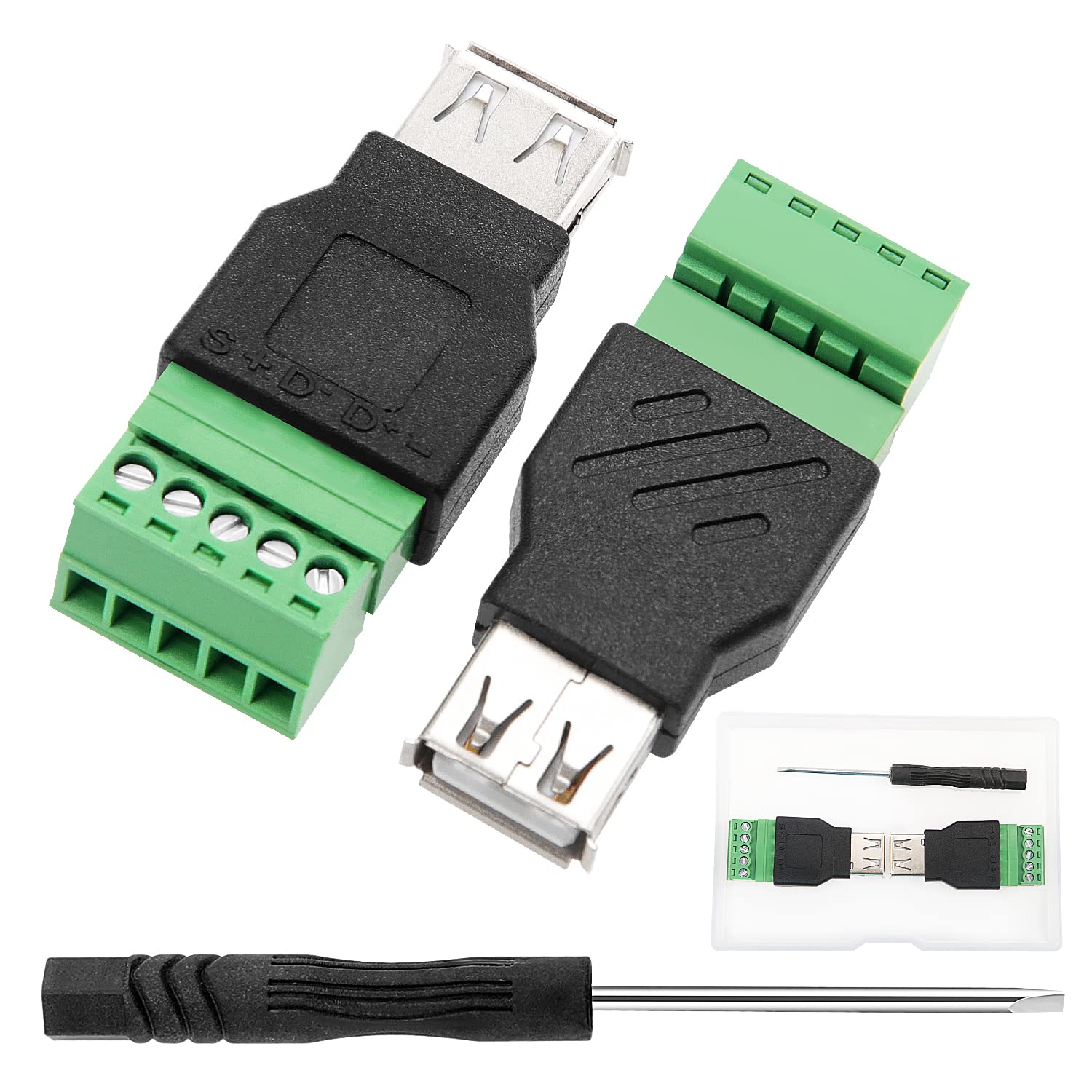 VooGenzek 2 PCS USB 2.0 Type A Female to 5 Pin Female Bolt Screw, USB Screw Terminal Block Connector