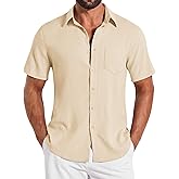 COOFANDY Mens Button Down Shirts Short Sleeve Shirt Casual Summer Beach Textured Shirts with Pocket