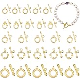 PH PandaHall 50 Sets 14K Gold Toggle Clasps, Flower Ring T-Bar Jewelry Clasps Tibetan Style Closure Gold Filled Clasp for Necklace Bracelet Jewelry Making DIY Craft, 5 Styles