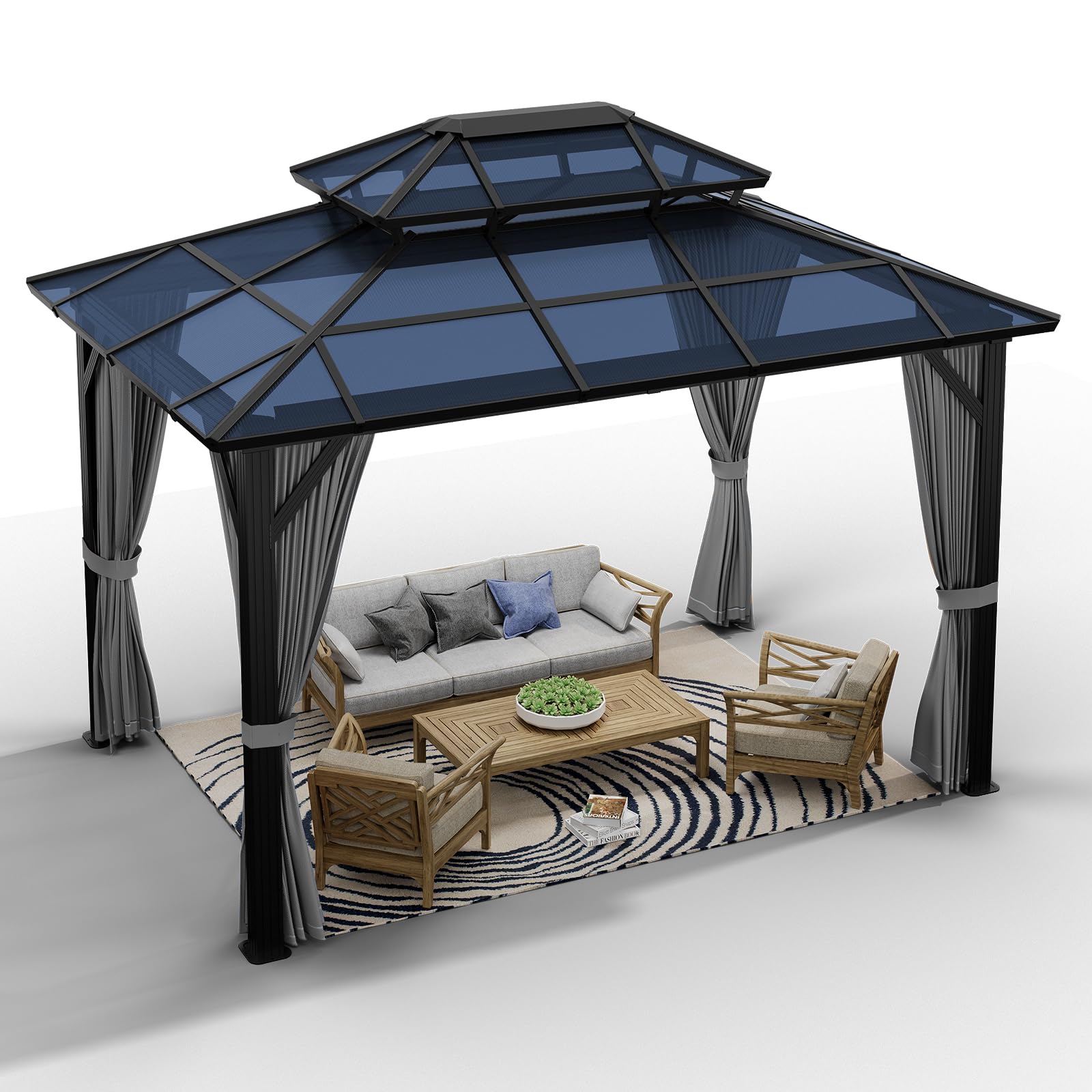 View 1 of ****PARTIAL SET - BOX A ONLY**** GarveeLife 10X13 ft Hardtop Gazebo, Outdoor Polycarbonate Double Roof Canopy, Heavy Duty Hardtop Pavilion with Netting and Curtains, Aluminium Framed Gazebo for Patios, Patios, Lawns and Decks, Grey