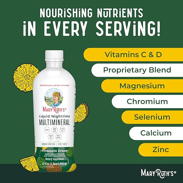 MARYRUTH ORGANICS LIQUID NIGHTTIME MULTIMINERAL | NO MELATONIN | MAGNESIUM CITRATE | CALCIUM | ZINC | VITAMIN D3| AVAILABLE IN 4 FLAVORS | VEGAN | SUGAR FREE | GLUTEN FREE | 32 OZ