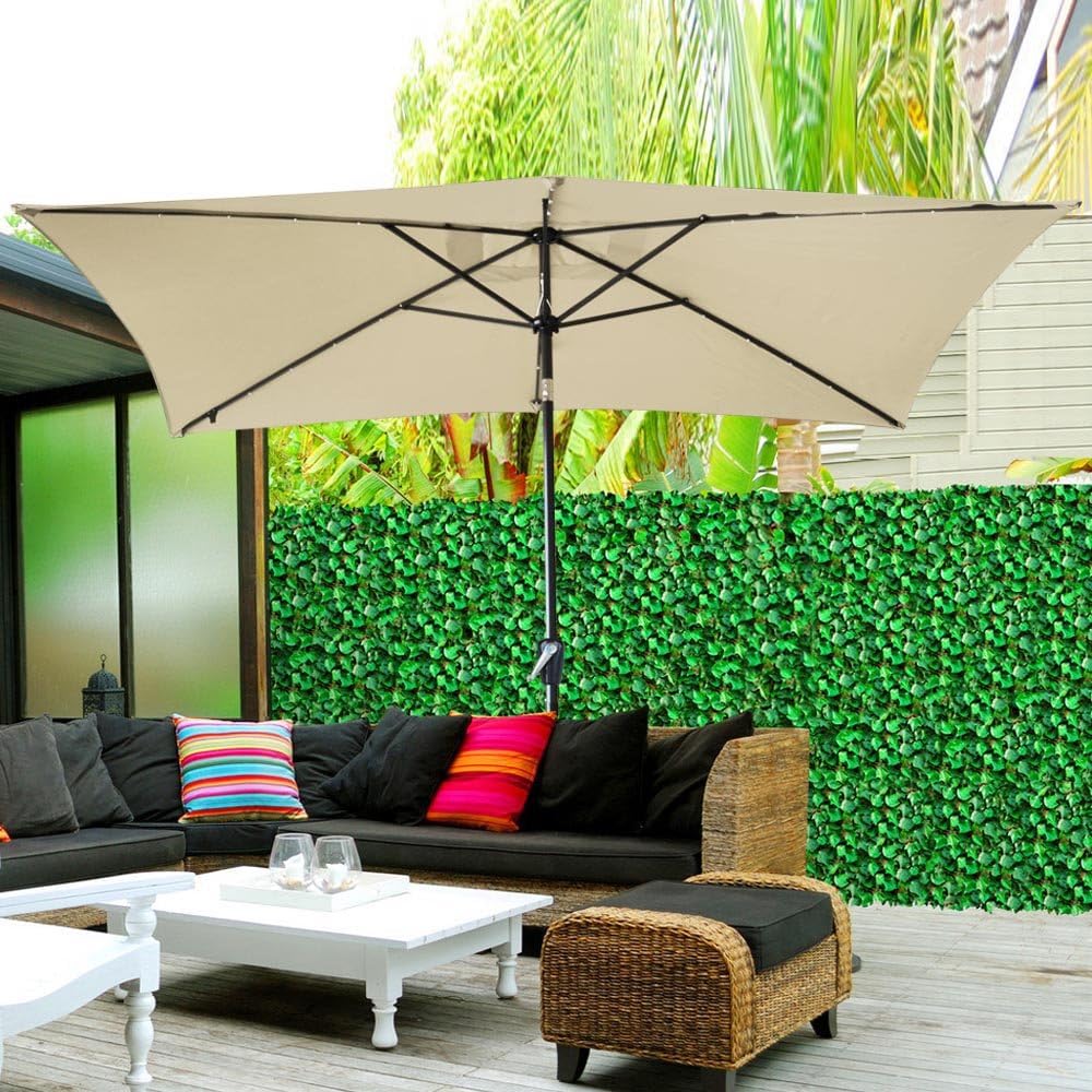 Umbrellas Yescom 10x6 5ft Outdoor Rectangular Solar Powered Led Lighted Patio Umbrella Table Market Umbrella With Crank Chocolate Patio Lawn Garden Umbrellas Shade