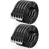Cat 6 Ethernet Cable 5 ft 10 Pack,Flat Internet Network Cord - Cat6 Ethernet Patch Cable Short - Black Computer Cable with Sn