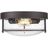 Emliviar 2-Light Ceiling Light Fixture, Farmhouse 12 inch Close to Ceiling Light with Seeded Glass, Oil Rubbed Bronze Finish,