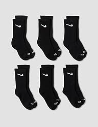 Nike Kids' Crew 6-Pack Performance Socks, Black, 5