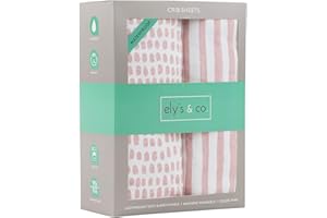 Ely's & Co. Patent Pending Waterproof Crib Sheet | Toddler Sheet no Need for Crib Mattress Pad Cover or Protector I Mauve Pink Splash and Stripes