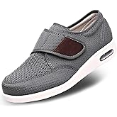 Mens Diabetic Edema Shoes Lightweight Walking Mesh Breathable Wide Sneakers Strap Adjustable Easy On and Off for Elderly, Swollen Feet, Plantar Fasciitis