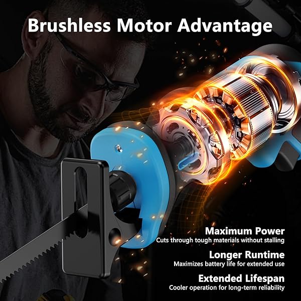 20V CORDLESS RECIPROCATING SAW, BRUSHLESS ELECTRIC RECIPROCATING SAW WITH 2 BATTERIES AND 6 BLADES,TOOL-FREE BLADE CHANGE, PORTABLE POWER RECIPROCATING SAW FOR CUTTING WOOD, METAL, PVC