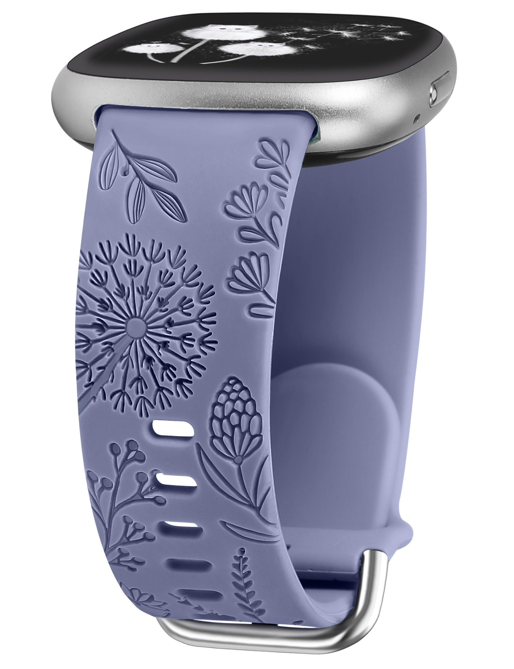 TOYOUTHS Dandelion Floral Engraved Strap Compatible with Fitbit Versa 4/Fitbit Sense 2/Fitbit Versa 3/Fitbit Sense Straps, Women Soft Silicone Flower Pattern Sport Strap for Versa 4, Blue