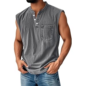 Men's Sleeveless Shirts V Neck Breathable Shirts Casual Summer Lightweight Pocket Top Button Up Solid Stretchable Top