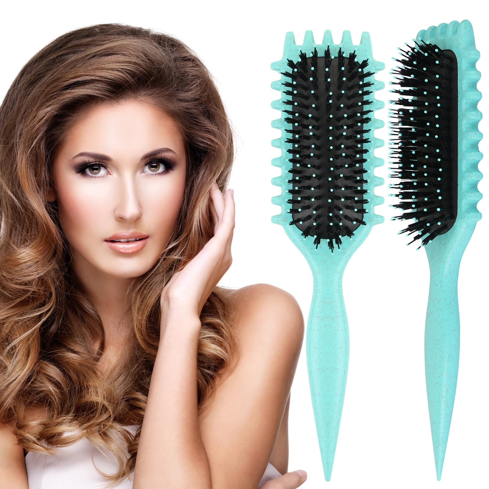 LALASTYLE Curl Defining Brush for Curly Hair, Boar Bristle Detangling and Shaping Comb for Women and Girls (Green)