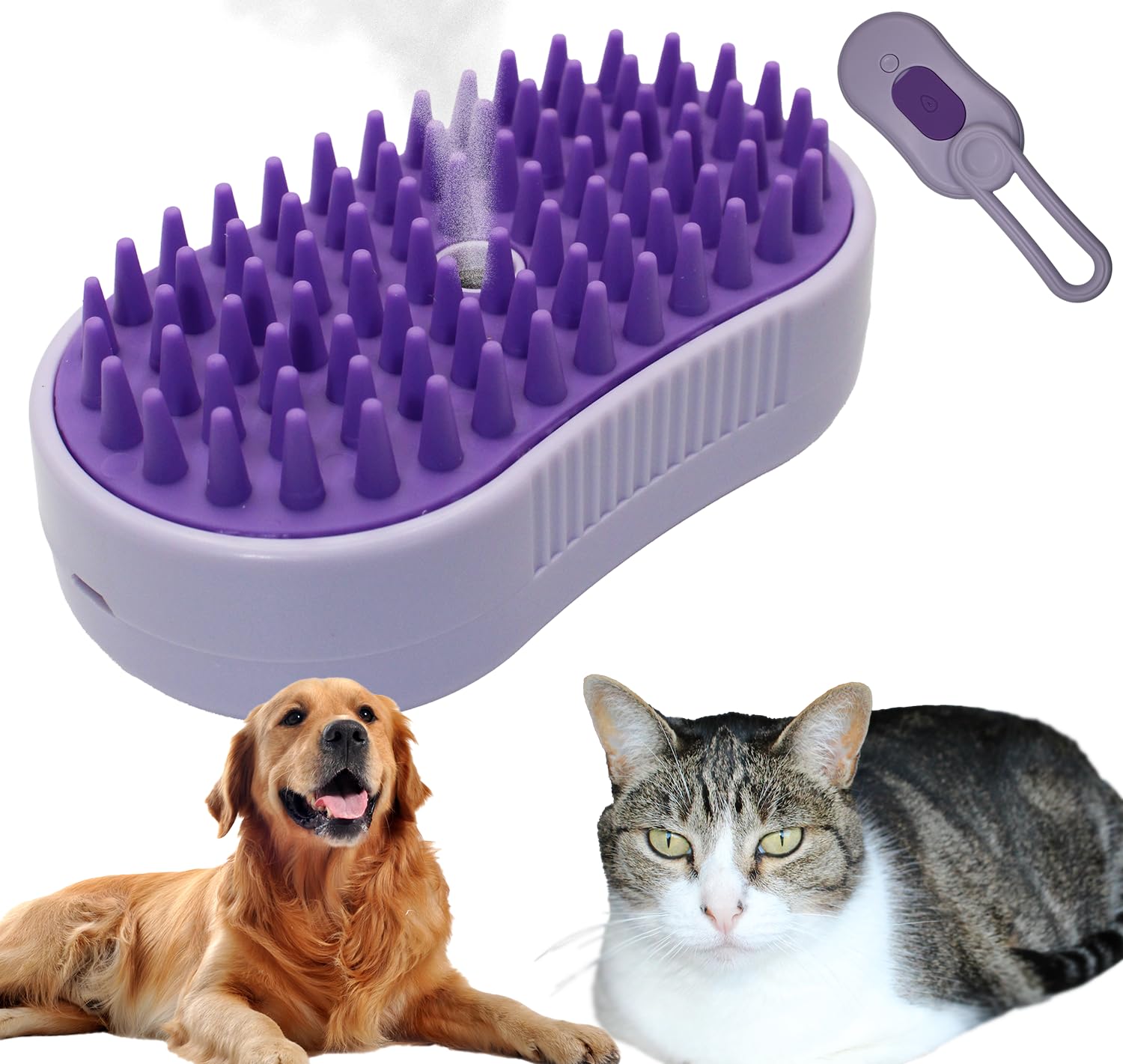 Photo 1 of Cat Steam Brush, Helps Reduce Cat Hair, Easy Cleaning Top, Steam Brush with Silicone Massage Bristles for Cats or Dogs, Best for Long-haired Cats or Dogs (Purple)