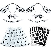 Mototo 12 Pieces Dalmatian Costume Set with Dog Ears Headband Bow Tie Tail White Tutu Skirt and Black Irregular Felt Stickers for Adults Halloween Christmas Cosplay Costume Party DIY Decoration