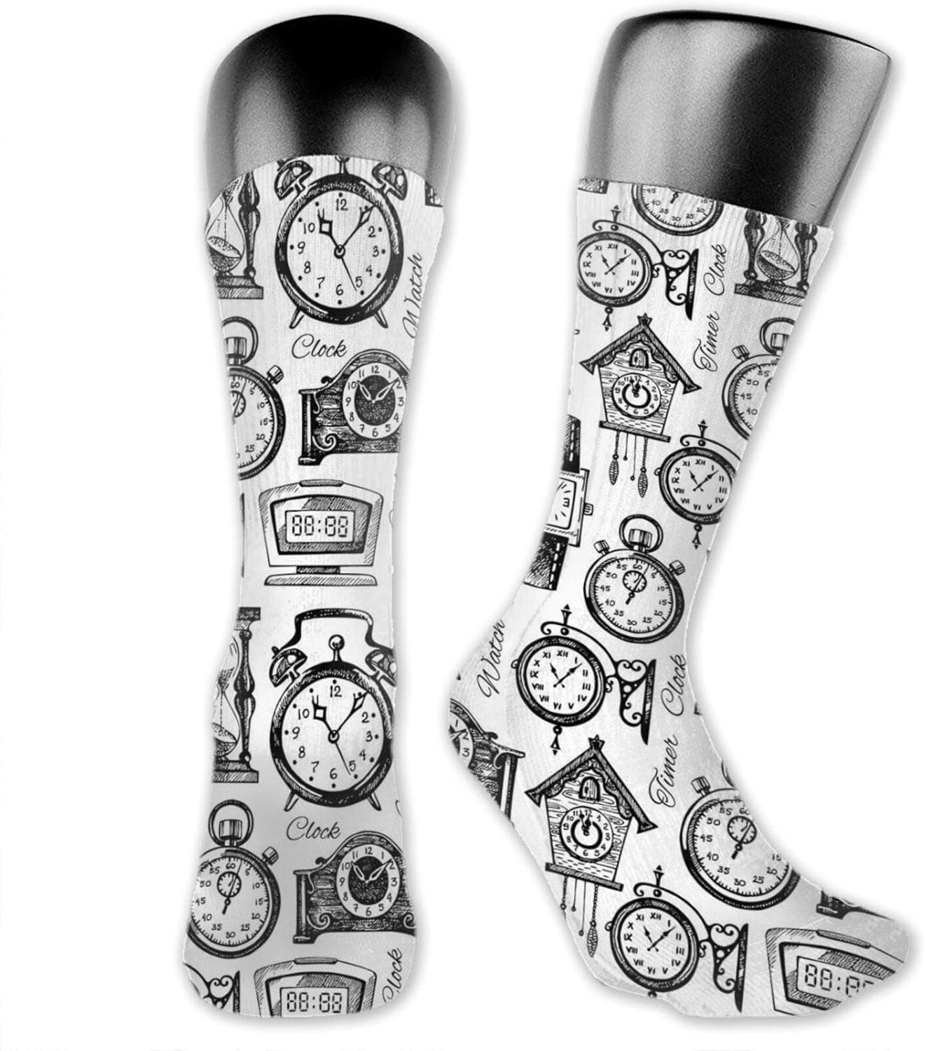 Men women Socks,Hand Drawn Clocks And Watches Illustration Vintage