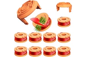 CHWAY 12 Pcs Replacement Trimmer Spools Compatible with Worx String Trimmer,100ft, 0.065in WA0010 Weed Eater Refils and WA6531 Spool Cap Cover Fit for Worx Weed Eater(10 Trimmer Spools+2 Spool Caps)
