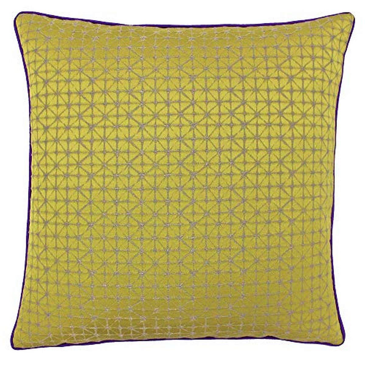 Riva Paoletti Pimlico Feather Filled Cushion - Gold Yellow - Geometric Diamond Design - Jacquard Weave - Contrasting Purple Piped Edges - 65% Polyester 35% Viscose - 45 x 45cm (18" x 18" inches)