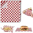 Checkered Hamburger Paper, 100 Sheets Baking Parchment, Non-Stick Food Wrap Basket Liners, Grease-Resistant Waterproof Wax Wr