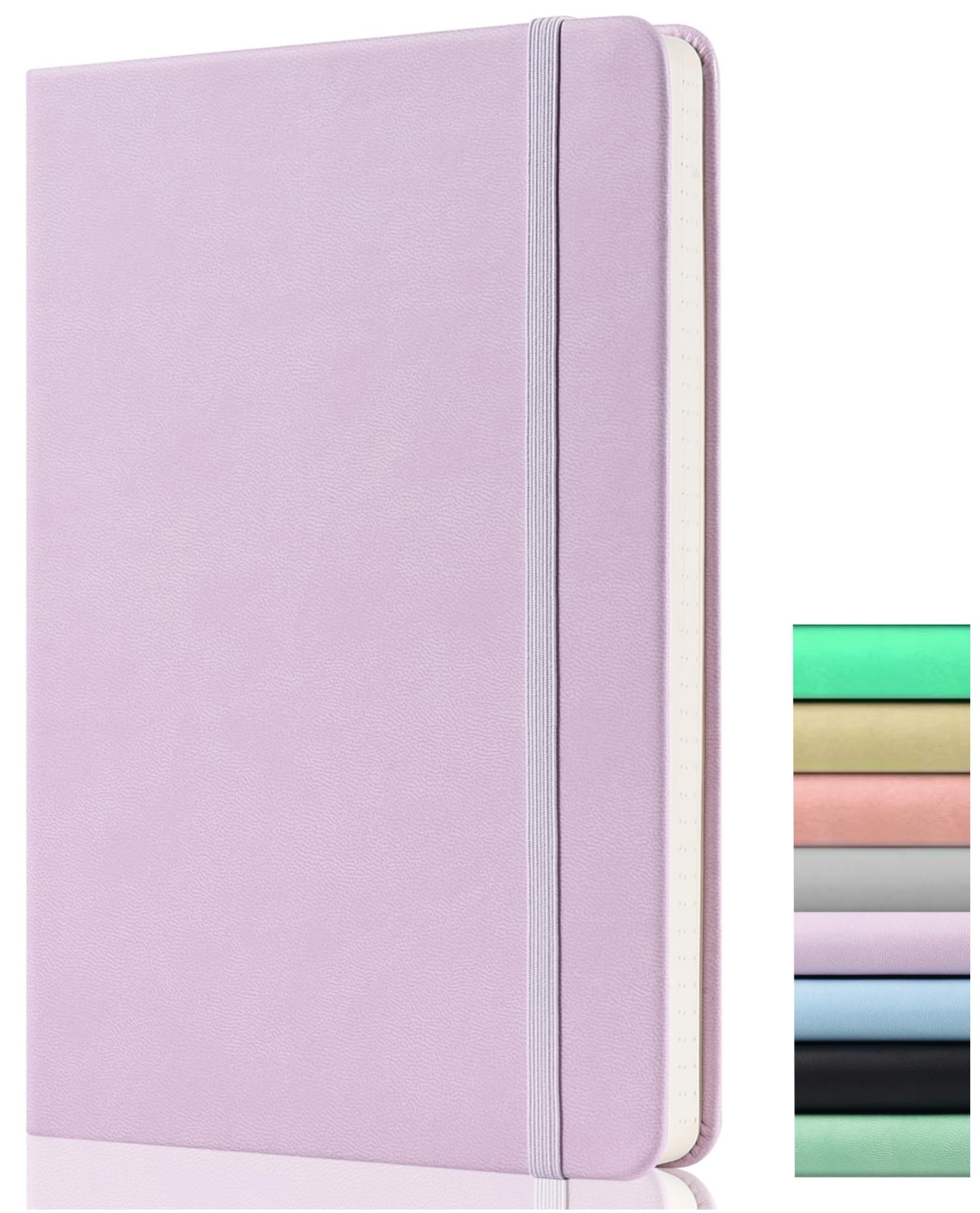 Dotted Journal - A5 Dotted Notebook - 120gsm Paper, 172 Pages, Vegan Leather Hardcover Dotted Journal with Back Pocket, 2 Mark Ribbons, Lilac