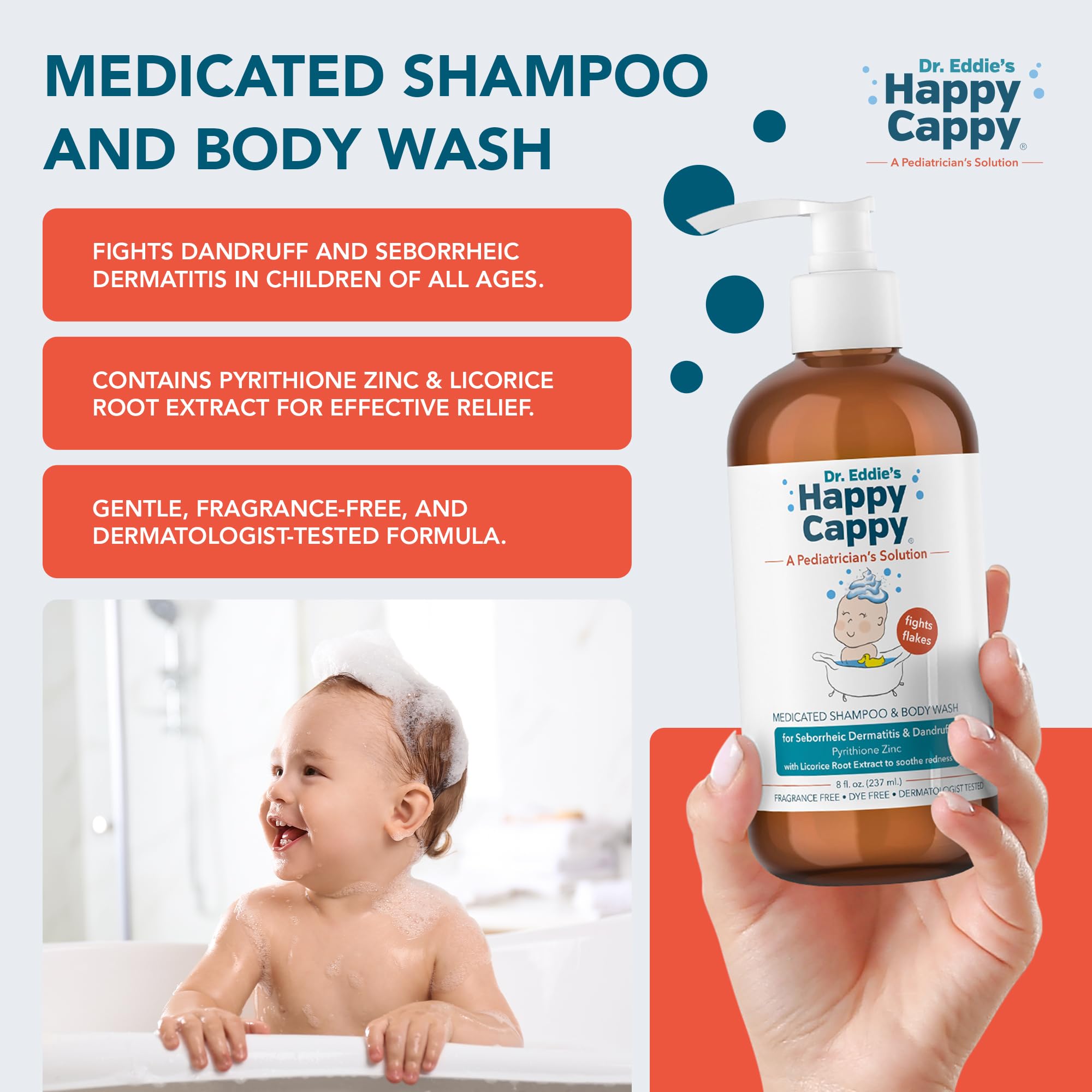 Happy Cappy Three Step Skincare Solution Bundle- Baby Dandruff Shampoo, Eczema Body Wash and Lotion for Kids & Toddlers, Moisturizing Cream, Reduces Itching, Dermatologist Tested, Fragrance-Free