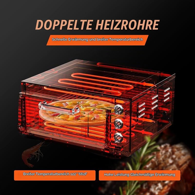 kommerzieller Pizzaofen Backofen Einzeldeckschicht 356 mm, elektrischer Pizzaofen aus Edelstahl mit drei Drehknöpfen, Mehrzweck-Pizzamaker Indoor, zum Backen im Restaurant, zu Hause, Silber