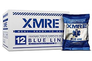 XMRE Blue Line Meals Ready to Eat (MRE) | Military Grade Ration | Extended Shelf Life | No Refrigeration | Law Enforcement, Emergency Food Supply & Outdoor Enthusiasts | 12 Meals | 6 Menus | USA Made