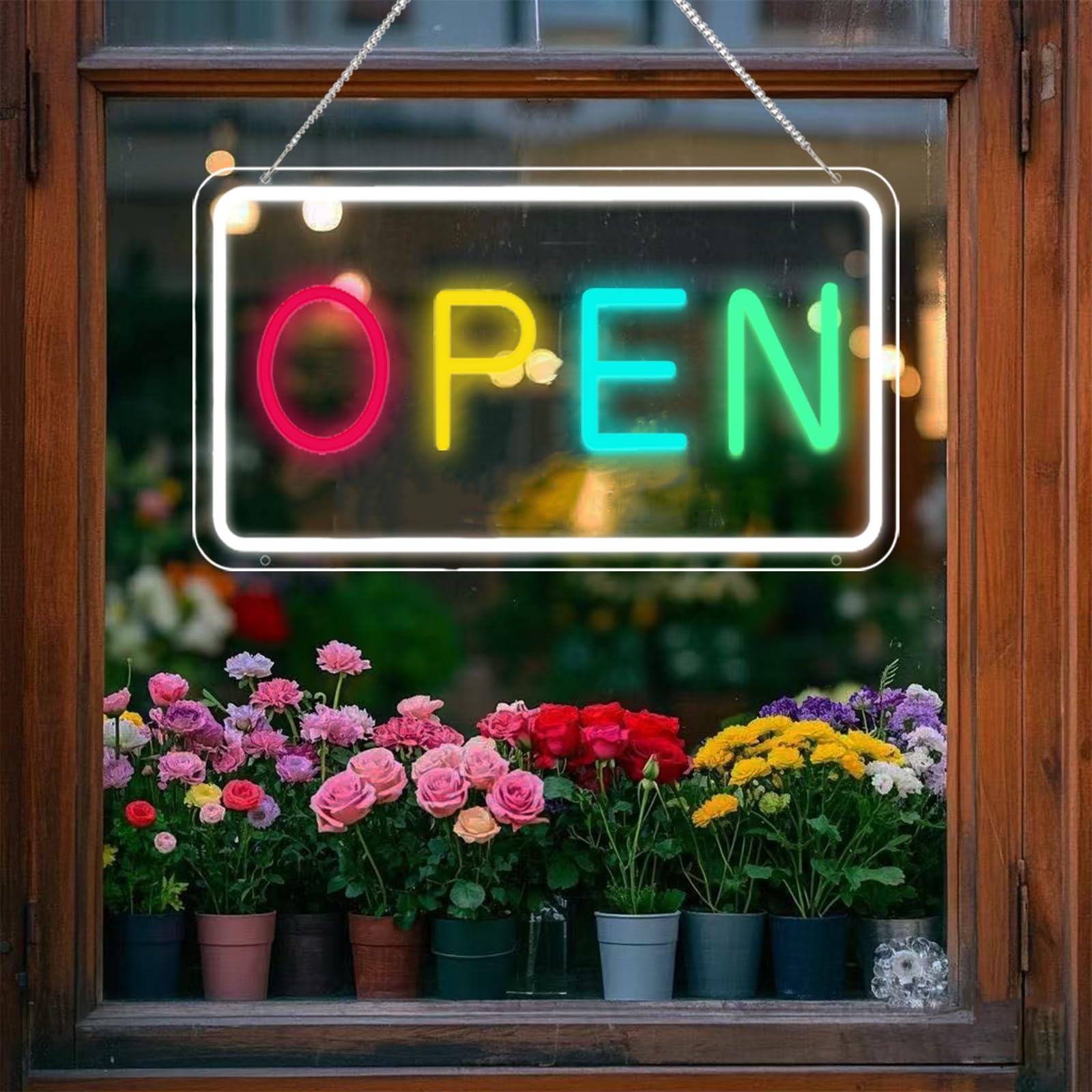 Photo 1 of Neon Open Sign for Business,Adjustable Brightness Open Sign with ON/OFF Switch for Stores,Coffee Shop,Flower shop,Hotel,Bars,Window etc,16x9in,Purple,Yellow,Blue,Green(Outside Edge Cool White)