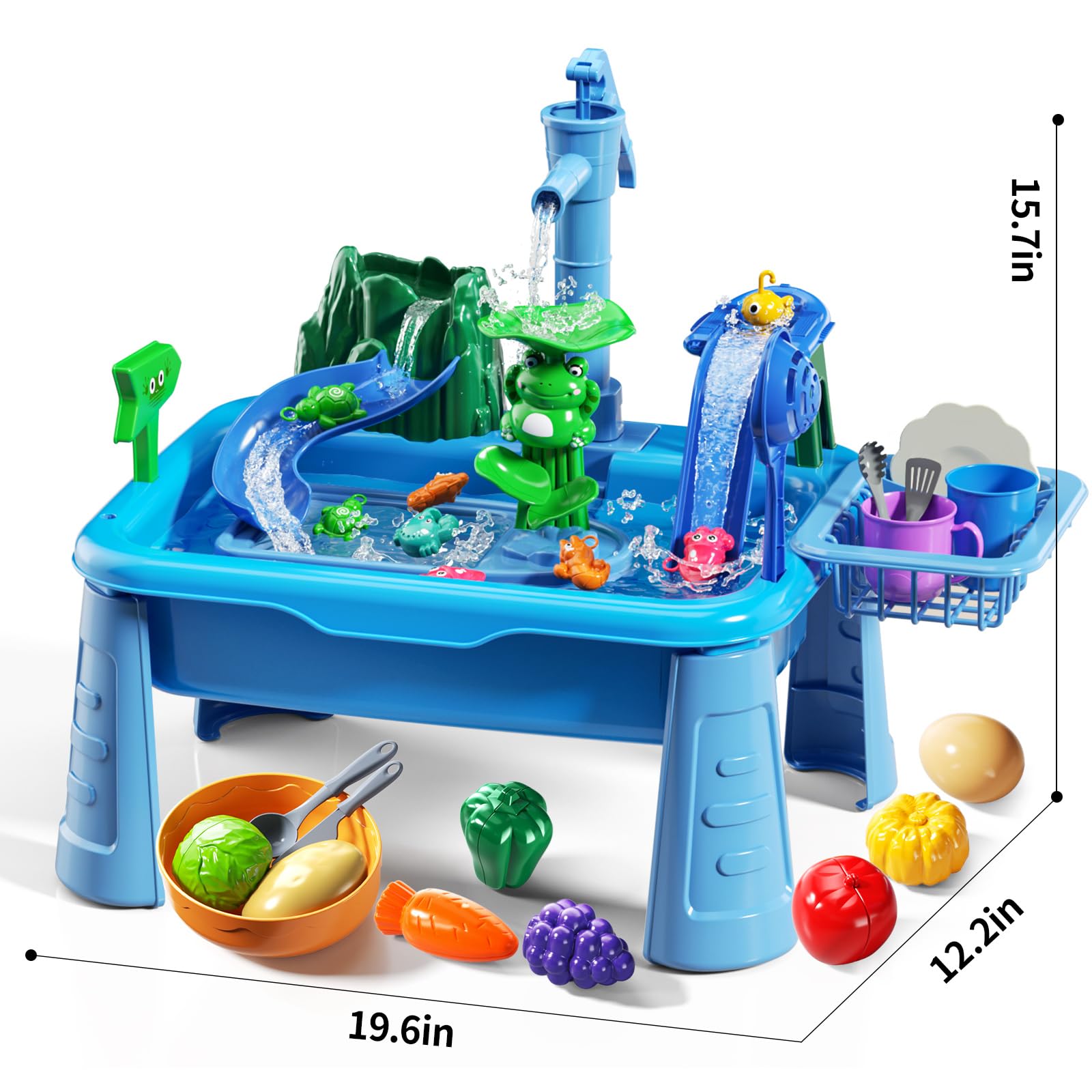 Water Table for Toddlers 1-3- Kids Play Sink with Pump and Running Water, Water Table for Kids Ages 4-8 with Fishing Games, Summer Outside Sensory Gift Toys for Boys and Girls 2 3 4 5 6 7 8