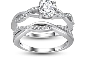 GINGER LYNE COLLECTION Queena CZ Wedding Ring Set for Women 14k Gold Sterling Silver Engagement Ring and Band Set Fake Engagement Wedding Band for Women, Travel Bridal Sets, Cubic Zirconia Promise for Her