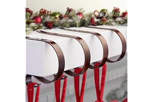 FINMOR Christmas Stocking Holders for Mantle Set 4,Lightweight Stocking Holder No-slip Stocking Hangers for Mantel Fireplace,Adjustable Mantel Stocking Hooks