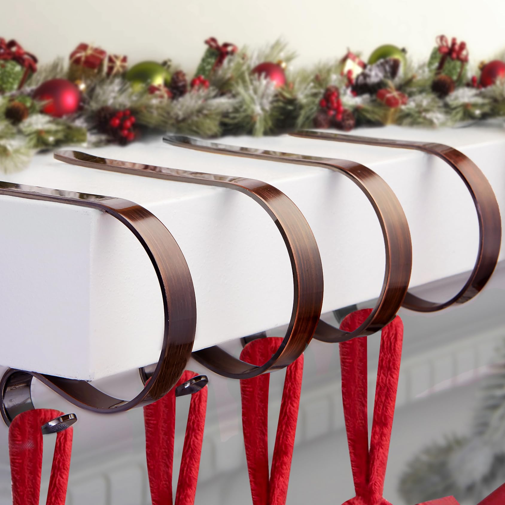 Photo 1 of MSHALADE Christmas Stocking Holders for Mantle Set 4,Lightweight Stocking Holder No-Slip Stocking Hangers for Mantel Fireplace,Adjustable Mantel Stocking Hooks