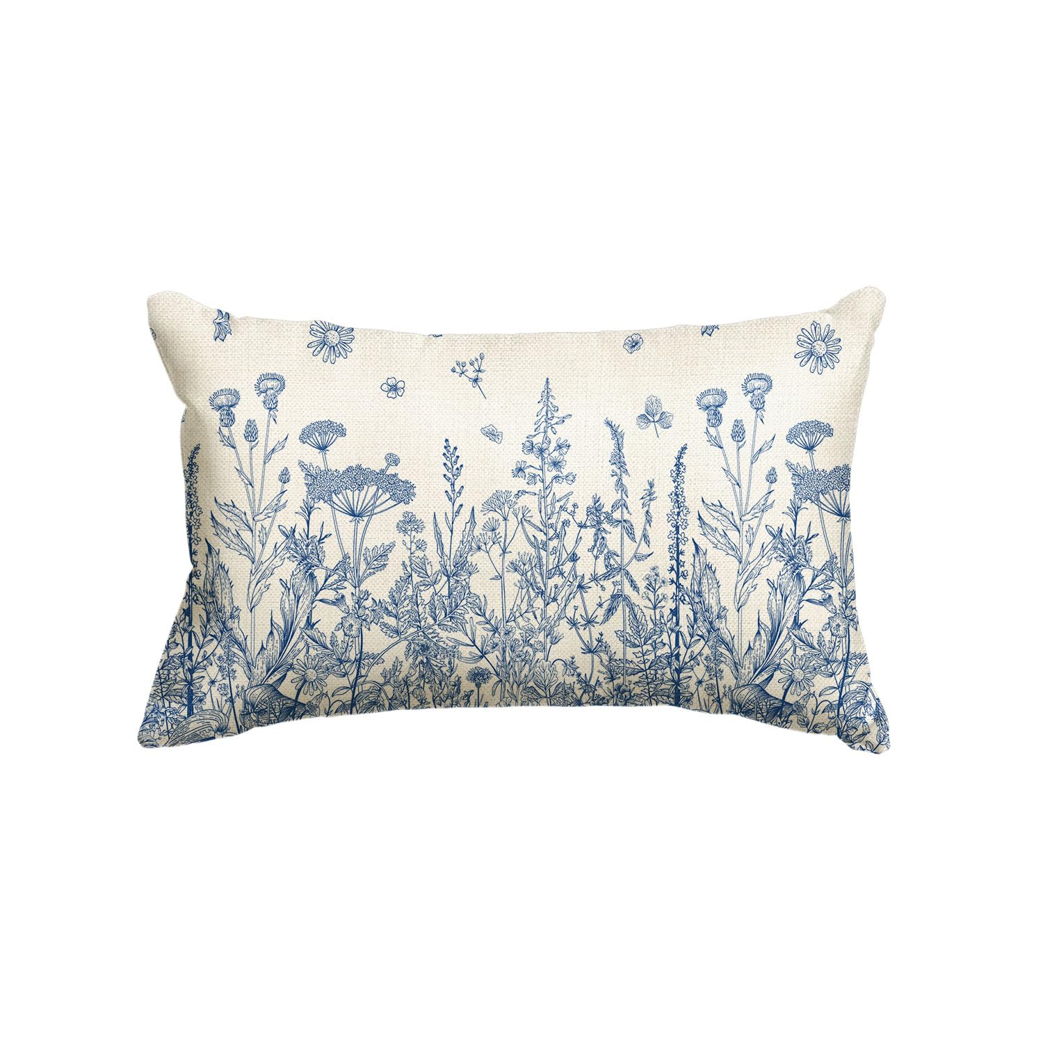 Photo 1 of AVOIN colorlife Wildflowers Spring Summer Antique Herbs Blue Throw Pillow Cover, 12 x 20 Inch Flower Cushion Case Decoration for Sofa Couch