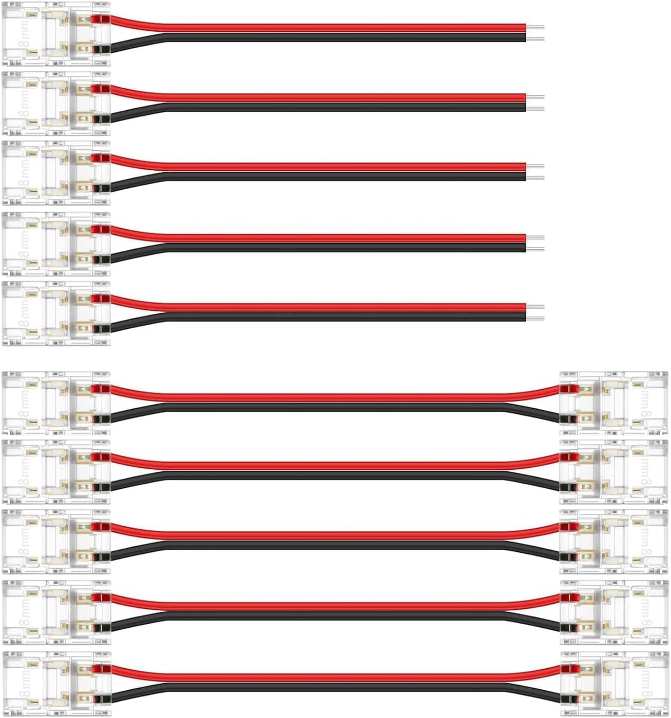 ENQIMAOYI COB LED Light Strip Connectors 2-pin 8mm LED Extension Connector Solderless Adapter Terminal Extension,Strip to Strip Jumper for COB 12V/24V Light Strips