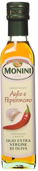 title=Monini Aromatizzato Aglio e Peperoncino Condimento a Base di Olio Extra Vergine